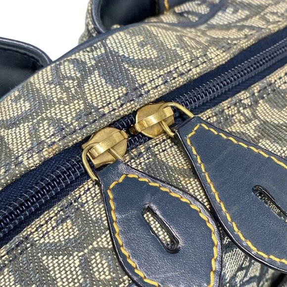 Auth DIOR/ChristianDior Double Saddle Bag - Navy Cream Jacquard Leather Handbag - Picture 10 of 15